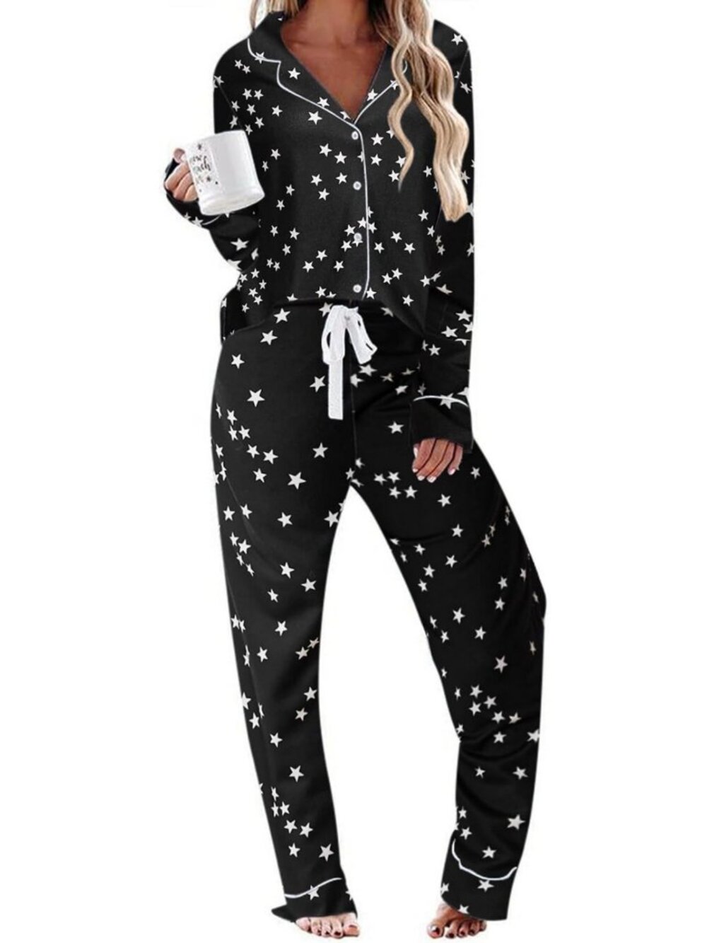 Cozy Long Sleeve Button Down Pajamas Set | Casual Loungewear for Women